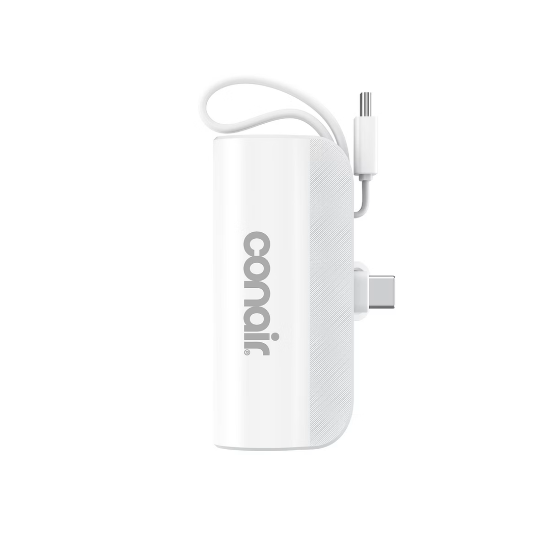 Travel Smart Phone Stand 5000mAh Power Bank: Built-In Cable, Charges 2 Devices