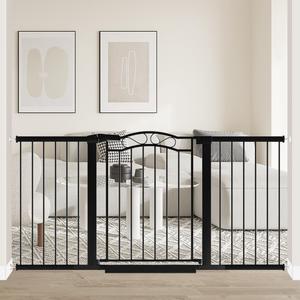 Fairy Baby 62.6"-65.3" Extra Wide Baby Gate with Door, 63 64 65 Inches Walk THR Baby Gates for Stairs Pressure Mounted no Drill, Indoor Tension Metal Child Pet Dog Safety Gate for Kids, Black