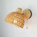 Rattan Wall Sconce Light with Pull Chain Switch, Rattan Lamps for Bedroom, Farmhouse Wall Sconces, Wall Mount Light Fixture Indoor, Boho Bedside Wall Sconces (Round Braided Shade)