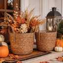 Novabright 2 Pcs Fall Woven Basket Planter, Autumn Wicker Planter,12'' | Cattails Basket with Handles, Stylish Flower Pots Cover, Natural Room Decoration, for Indoor and Outdoor Porch