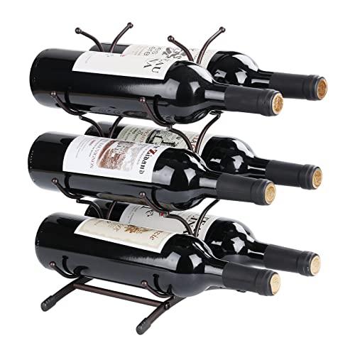 SCDGRW 6-Bottle Countertop Wine Rack - Freestanding Metal Wine Storage Stand, Small Tabletop Wine Holder for Pantry, Bar, or Cabinet, Fits Bottles up to 8.5cm (3.3 in) Diameter (Coffee)