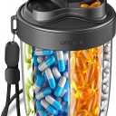 2 x Large Pill Organizer with 7 Large Compartments - Portable Pill Dispenser for Travel, Anti-Mix Design & Wide Opening Design, Easy Access to Vitamin Dispenser, Includes 20 Blank Stickers (Black)