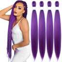 Purple Braiding Hair 36 Inch Pre Stretched Hair Long Straight Crochet Braids Yaki Texture Synthetic Fiber Extension 4 Packs (Dark Purple)