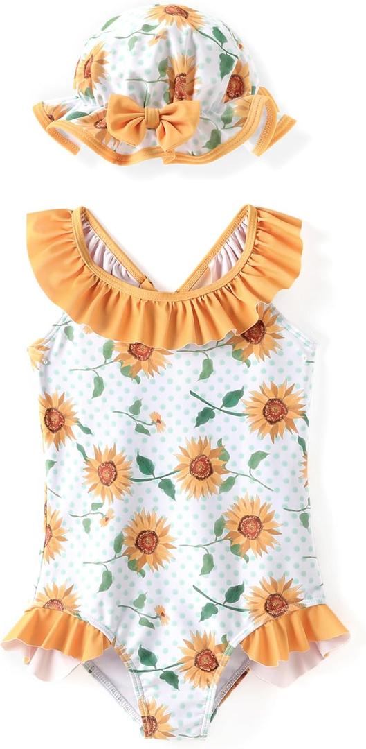 PATPAT Bathing Suits for Baby Ruffles Swimsuit Newborn Summer Clothes Sunflowers One Piece Swimwear with Headband, Ginger-2, 9-12 Months PATPAT Bathing Suits for Baby Ruffles Swimsuit Newborn Summer Clothes Sunflowers One Piece Swimwear with Headband, Ginger-2, 9-12 Months