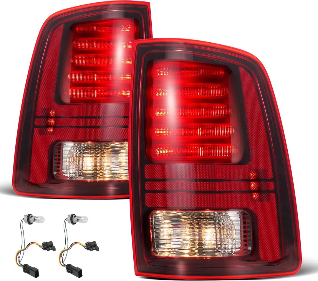 Sport Type Tail Lights Compatible with Dodge Ram 2013-2018 Ram 1500 Sport/Rebel Ram 2500 3500 Laramie w/Bulbs LED Black Taillights A Pair, Replace OEM: CH2800202 68093081AC CH2801202 68093080AC, LED