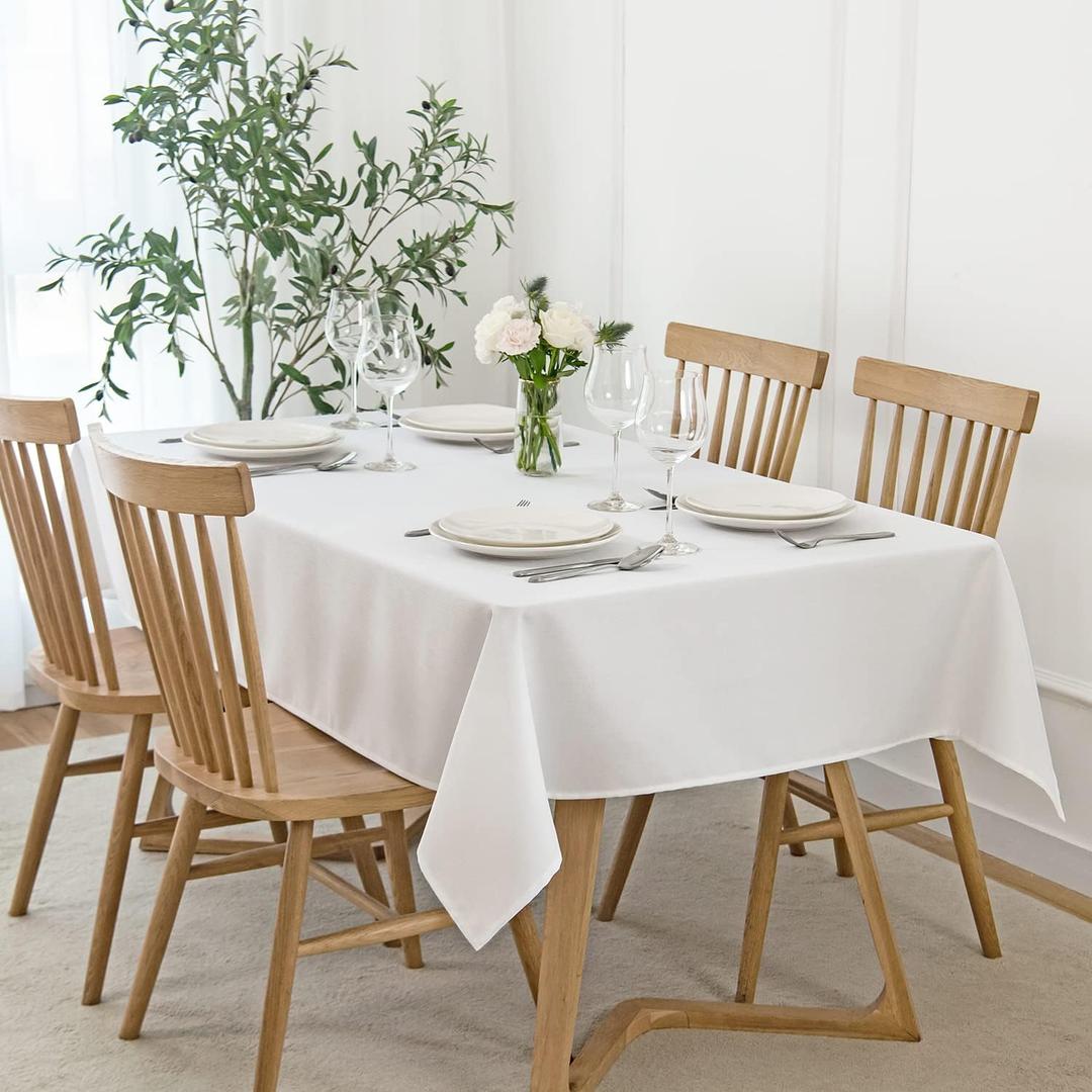 maxmill Jacquard Tablecloth Stain Resistant Waterproof Wrinkle Resistant Spillproof Washable Soft Slubby Texture Table Cloth for Dining Room, Indoor and Outdoor Use, Rectangle 60 x 140 Inch, White