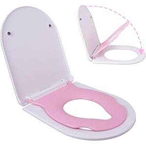 Toddler Toilet Seat with Built-In Child Seat, Soft Close, Pink