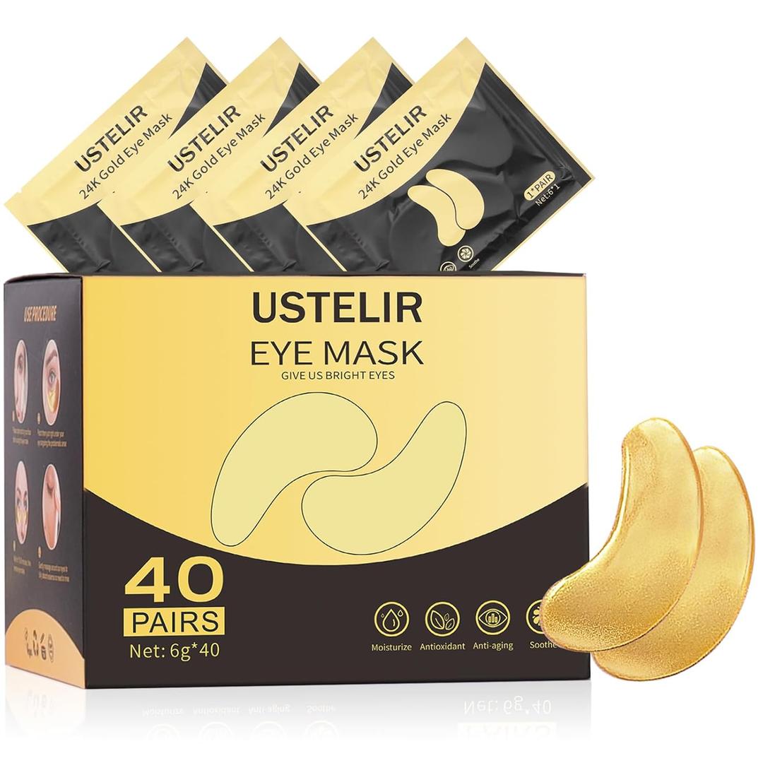 Under Eye Patches, 40 Pairs Eye Mask for Dark Circles, Puffy Eyes, Undereye Bags,Wrinkles,Eye Mask Patches with 24K Gold, Eye Treatment Skin Care for Men & Women Gift (1 Count (Pack of 40))