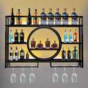 Wine Rack Wall Mounted with LED Light,Bar Liquor Shelf,Black, 120*80*15