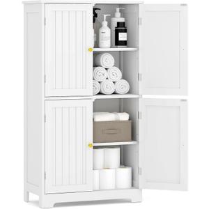 TidyHaven 44.5” Tall Bathroom Storage Cabinet, Freestanding Floor Cabinet with 4 Doors and Adjustable Shelves, Modern Storage Organizer for Bathroom, Kitchen, Entryway, Home Office, 11.8"D X 23.6"W X 44.5"H, White