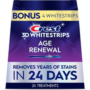 Crest 3D Whitestrips Age Renewal  Teeth Whitening Kit, 24 Treatments (20 + 4 Bonus), Each with 1 Upper/1Lower, 48 Strips  Crest 3DWhite Teeth Whitening Strips