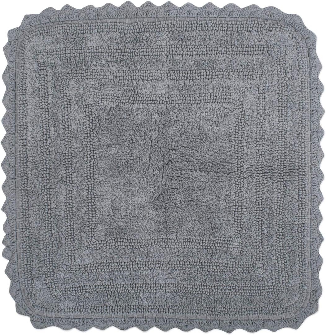 DII Crochet Collection Reversible Bath Mat, Square, 24x24, Gray (Grey)