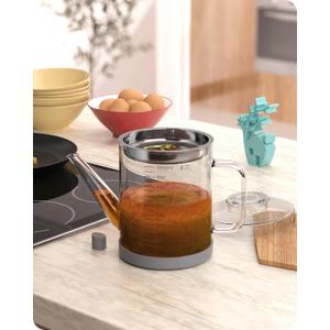 Baffect Glass Fat Separator, Bacon Grease Container with Strainer, Frying Oil Storage Can for Cooking (1L /4 Cups)