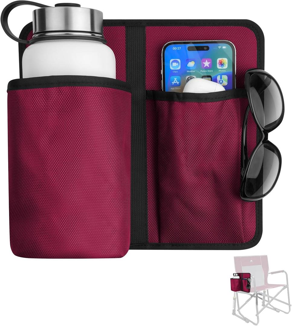 Xxerciz Camp Chair Cup Holder Phone Holder, Universal Water Bottle Holder for Patio Recliner Chair, Beach Chair, Folding Camping Chair and Office Chair, Red