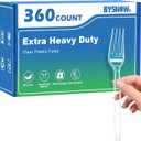 BYSNOW 360 Count Clear Disposable Plastic Forks Heavy Duty Cutlery Set