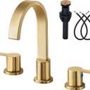 Gold Bathroom Faucet 3 Hole, Widespread Bathroom Faucet Brushed Gold, 360 Swivel High-Arc Spout 2-Handles 8 Inch Faucets with Water Hoses and Drain for Sink RV Bath Vanity Lavatory, VAL088GRH
