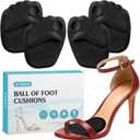 KTSAY Metatarsal Pads Women, Gel Ball of Foot Cushions for Pain Relief in Shoes, Non-Slip Heel Inserts, One Size Fits All (2 Pairs, Black)