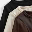 SOLY HUX Girl's Cropped T Shirts 3 Packs Long Sleeve Basic Tees Boat Neck Ribbed Fitted Tshirt Fall Tops