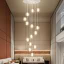 14-Light Modern Chandeliers for Entrance High Ceiling Chandelier Long Lights Fixture LED Ceiling Light Bubble Crystal for Hallway Foyer Stairwell, Silver