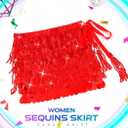 CLOACE Sequin Skirt Sparkly Belly Dance Hip Scarf Fringe Skirts for Women (Red)