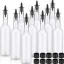Tioncy 10 Sets 15oz Plastic Liquor Bottles with Pourers Sets 10 Plastic Long Neck Syrup Bottles with Pourer and Caps Reusable Leakproof for Home Party Bar(Black)