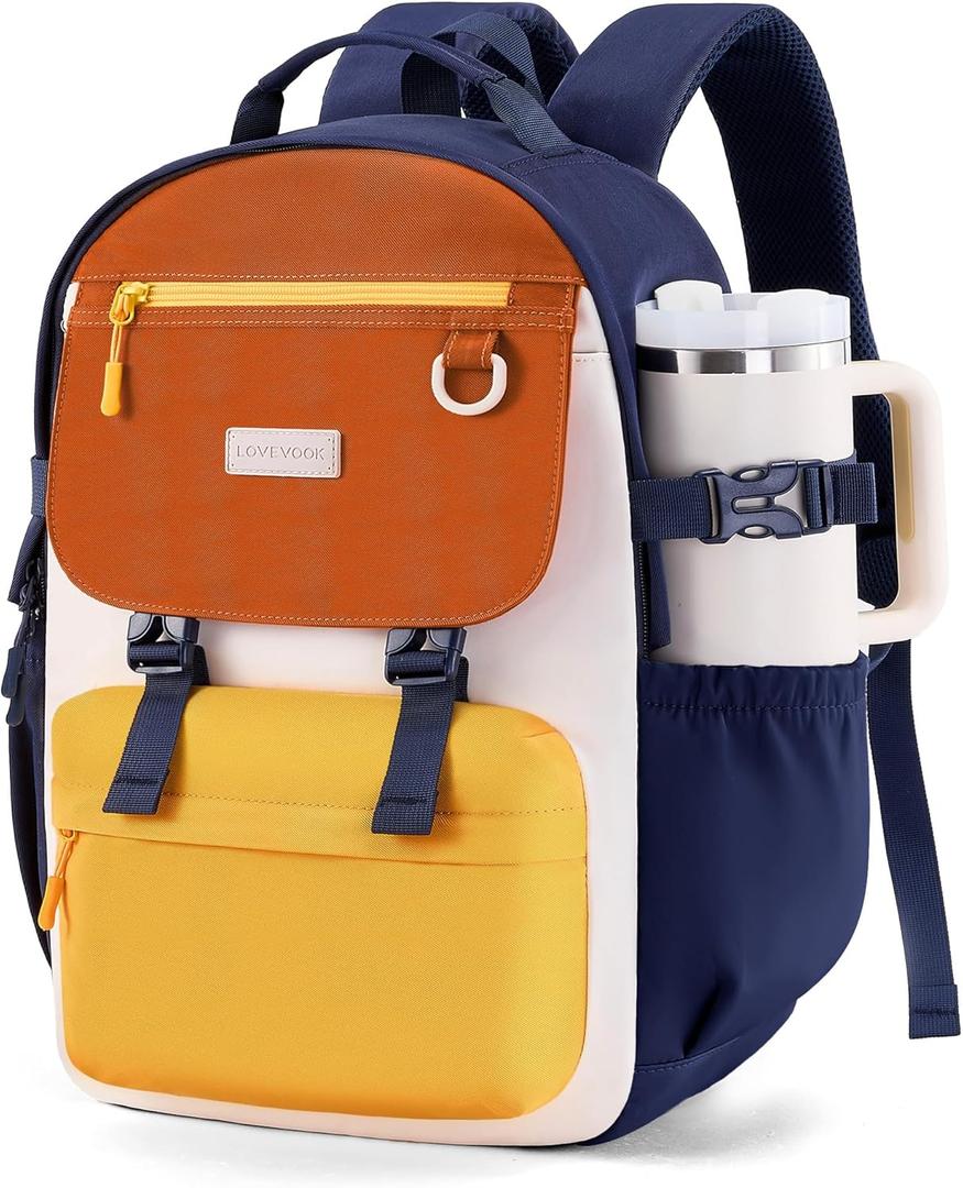 LOVEVOOK School Backpack for Girls with Large Tumbler Holder Pockets, Student Cute Bookbag 15.6 inch Laptop Daypack for Middle School Teen, Waterproof College Travel Bag for Women
