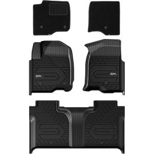 3W Floor Mats & Front Carpet Fit for 2019-2025 2026 Chevy Silverado/GMC Sierra Denali 1500 & 2020-2026 GMC Sierra 2500HD/3500HD Crew Cab, TPE All Weather Accessories 2 Rows Full Set Car Mats