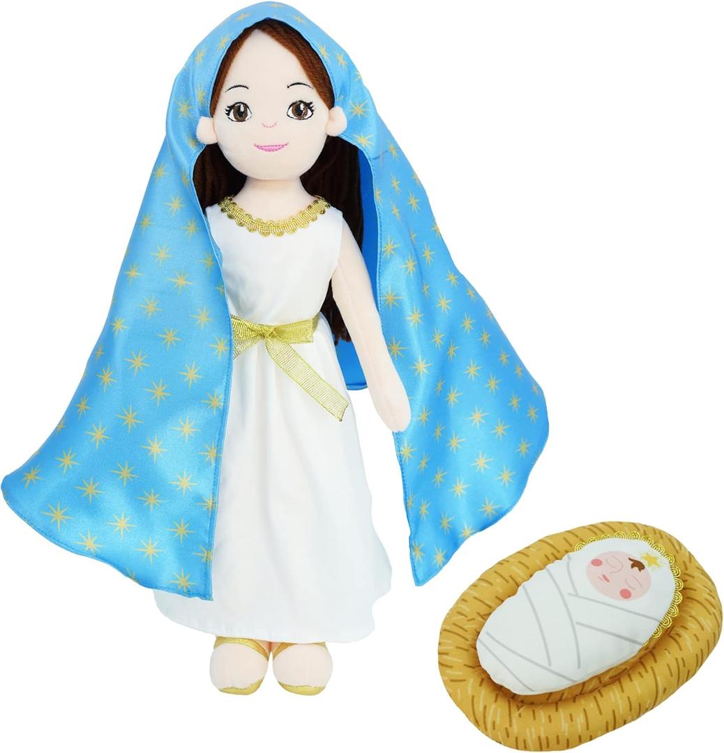 June Garden 14" Plush Religious Figure - Blessed Virgin Mary and Baby Jesus Playset