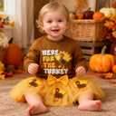 Toddler Girl Thanksgiving Outfit Little Turkey Sweatshirt+Bow Skirt Set Fall Clothes (18-24 Months, Dark Brown)