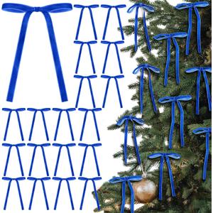 24 Pcs Velvet Bows Christmas Tree Ornaments Vintage Velvet Ribbon Bows for Tree Garland Wreath Indoor Xmas Decorations(5 x 7 Inch, Width of 3/8",Royal Blue)