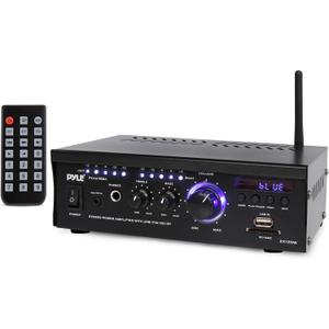 PyleUsa Bluetooth Computer Speaker Amplifier - 2x120 Watt Home Stereo Power Amplifier Home Audio Receiver System W/Blue Led Display, USB/SD, AUX, RCA, Headphone Jack - Remote - PCAU46BA.6