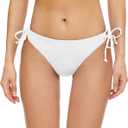 Bellecarrie String Tie Side Bikini Bottoms Women Full Coverage Mid Rise Bathing Suit Bottom Mid Waist Swimsuit Bottom (Large, White)