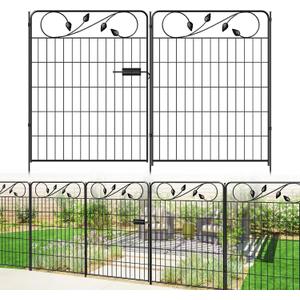 Metal Garden Fence with Gate 36in(H) X18.6ft(L) 1Gate+7Panels Border Fences