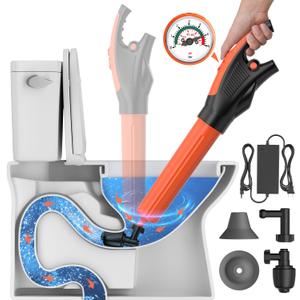Electric toilet plunger,Toilet Auger with Pressure Gauge, Electric Drain Snake for Clogged Toilet, High-Pressure Toilet Auger, plungers for bathroom,Pneumatic Toilet Auger Tool