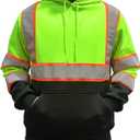 High Vis Safety Hoodie, Class 3 Reflective Hoodie for Construction, Pullover Hi Vis Sweatshirt with Black Bottom Yellow L