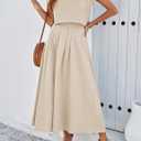 HangNiFang Summer Skirt Sets Women 2 Piece Outfits Cap Sleeve Top Elastic Waist Maxi Dress Sets with Pockets (Blue, L)