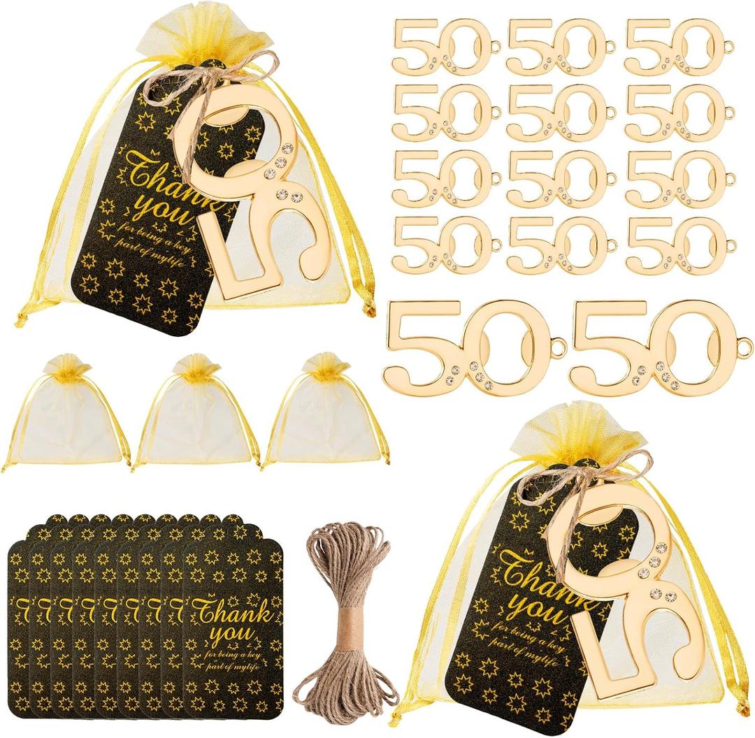 50th Birthday Party Favors Beer Opener with Bags and Cards Birthday Souvenirs for Guests (50 Keychain bottle opener 25 pcs)