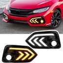 LED Fog Lights White Daytime Running Lights (DRL) Amber Turn Signal Lights Compatible with 2017-2021 10th Gen Honda Civic Hatchback