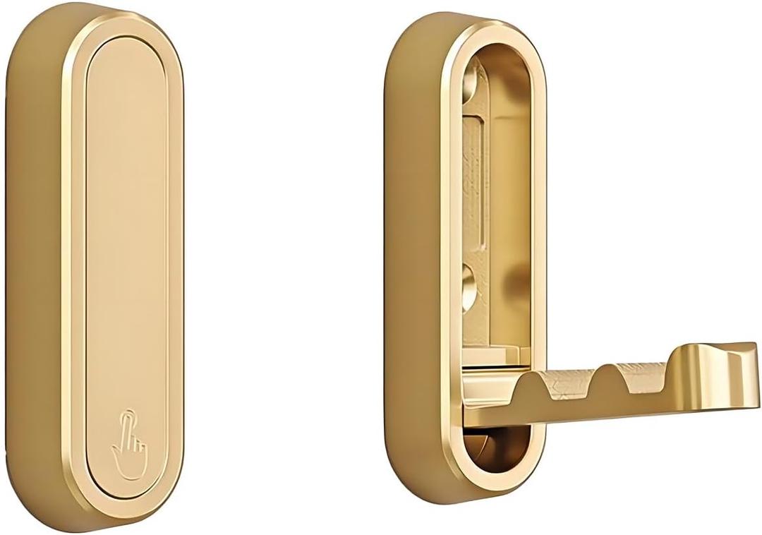 Brushed Gold foldable Towel Hooks for Bathroom 2 Pack,Wall Hooks for Hanging Heavy Duty Coat Robe Purse Foldable Hooks Storage Solution for Bathroom,Closet,Entryway,Pool and Kitchen (2, Brushed Gold)