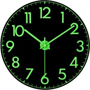 JoFomp Glow in The Dark Wall Clocks Battery Operated, 12 Inch Resin 3D Numbers Luminous Wall Clock for Bedroom, Silent Wall Clocks for Living Room Decor, Light Up Wall Clock Decorative for Kitchen (Black)