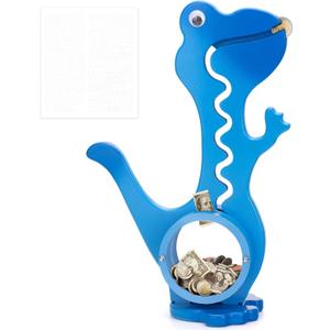 Wooden Dinosaur Piggy Bank for Boys Kids Girls Big Clear Animal Belly Coin Bank Toddler Real Money ToyDino-Blue
