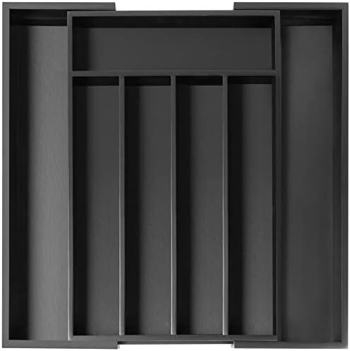 Besilord Expandable Utensil Organizer Silverware Organizer for Kitchen Adjustable Utensils Holder Bamboo Large Flatware Silverware Cutlery in Drawer (7 Slot, Black)