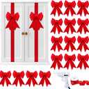 Daifunli 16 Pcs Christmas Cabinet Bows DIY Kitchen Velvet Cabinet Ribbons Bows for Kitchen Dining Door Home Holidays Decoration(Red,Velvet)