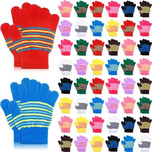 Handepo 200/500 Pairs Kids Gloves Bulk Child Winter Knitted Colorful Stretchy Full Finger Gloves for Christmas Homeless Gifts