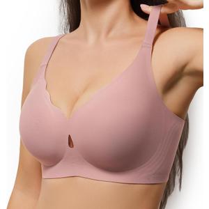 Women No Underwire Wave Bras Seamless Full Coverage Push Up Wireless Bra Supportive Bralettes Comfortable Lift Everyday Bras (Small, Peachpink)