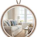 Vercraft Coastal Mirror 24" Wall Decor with Rope Wrapped Trim and Hanging Loop Nautical Round Circle Mirror Nautical Rustic Decorative for the Living Room, Bedroom Bathroom and Entryway
