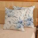 Blue Pillow Covers 18x18 Inch Set of 2 Vintage Blue and Grey Floral Throw Pillows Modern Abstract Boho Flower Decorative Pillow Cases Outdoor Linen Farmhouse Cushion Cover for Couch Sofa Decor