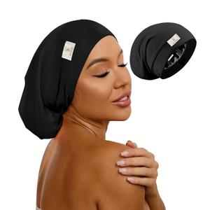 SECZIPE 100% Mulberry Silk Bonnet for Sleeping for Curly Hair and Braids, Wrap with Adjustable Strap for Women and Men,Real Silk, Not Satin, 1Pc,Black