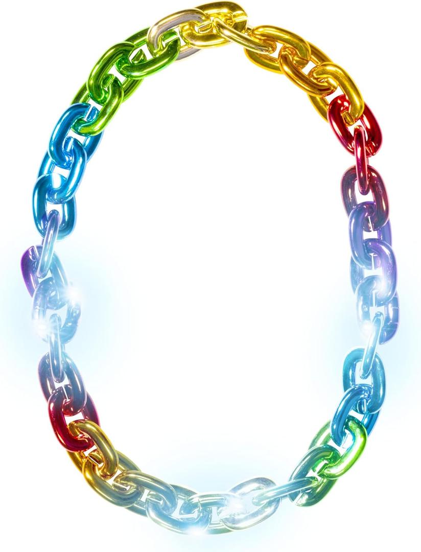 Windy City Novelties 36" Jumbo Link LED Plastic Necklace - Fun Light-Up Accessory for Mardi Gras, St. Patrick's Day, and Party Events (Rainbow)