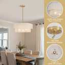 19.7" Hand Woven Rattan Drum Chandelier,Adjustable Boho Pendant Light,Modern Gold Coastal Pendant Light for Kitchen Island, Dining Room,Living Room,Bedroom, Foyer,White,UL Listed,E26 Socket